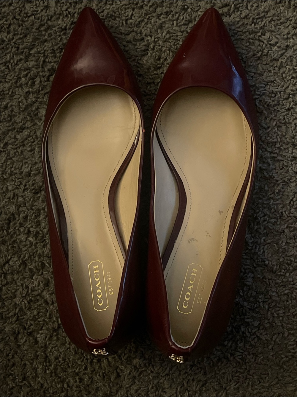 Coach Women's Pointed-Toe Patent Flats in Deep Burgundy